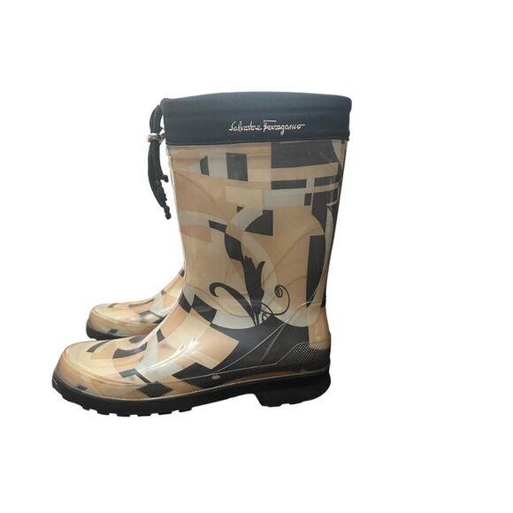 Salvatore Ferragamo Women’s Mid Calf Rubber Rain Boots Size 10 Made In Italy - Picture 1 of 13